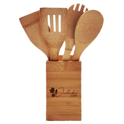 Bamboo Box Utensil Holder (4 Utensils)