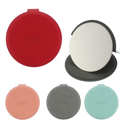 Stainless Steel Round Makeup Unbreakable Mirror With PU Leather Cover