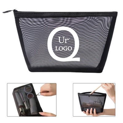 Portable Mesh Zipper Cosmetic Bag