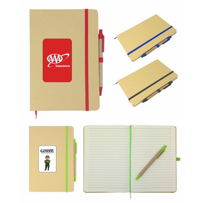 Union Printed - classic style notebook with kraft paper cover and kraft paper ball pen.