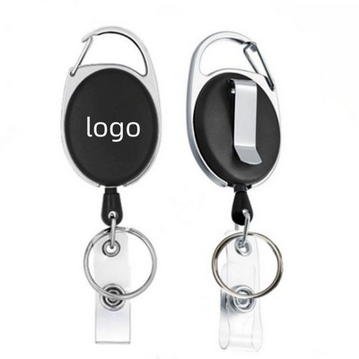 Retractable Badge Keychain with Carabiners Reel Belt Clip