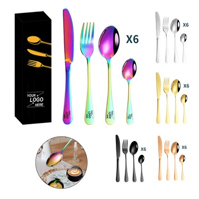 24-Piece Stainless Steel Flatware Set with Steak Knives and Spoons for Hotel and Home