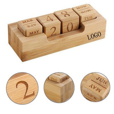 Bamboo Wood Calendar Blocks on Tray