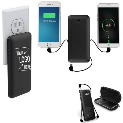 10000mAh Portable Charger with Built-in AC Plug and Cables