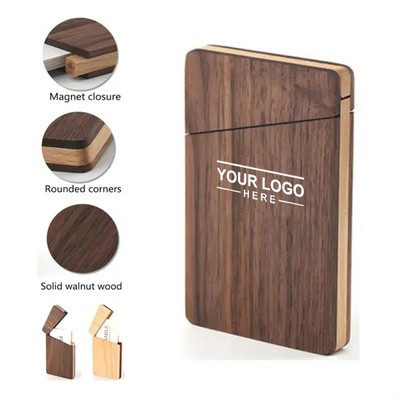 Portable Walnut Wood Business Card Holder Case