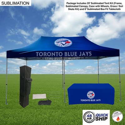 48Hr Quick Ship -Event Package, 20' Premium Sublimated Tent Kit and 6' Sublimated Box Fit Tablecloth