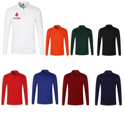 Solid Long Sleeve Polo Shirt