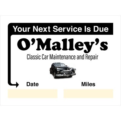 White Roll Static Stick Service Decals w/Date and Mileage (2"x 1 1/2")