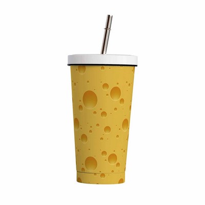 17oz Cheese-Themed Tumbler with Straw and Cleaning Brush