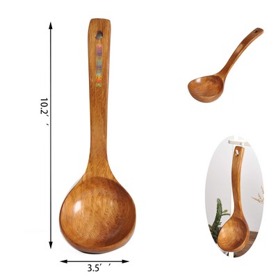 Handmade Wooden Ladle with Long Handle Spoon for Soup Cooking