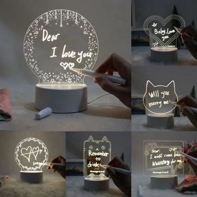 3D Night Light Erasable Writing Notes Blank Message Board