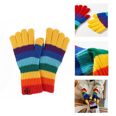 Rainbow Striped Touchscreen Knit Gloves