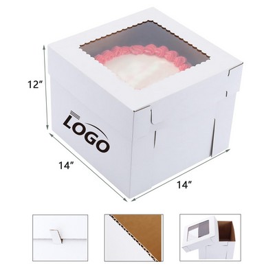 14 x 14 x 12 Inches Cake White Board Tall Cake Box with Window for Tier Cake