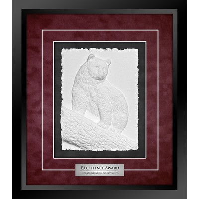 Spirit Bear (Black/Burgundy) - Cast Paper Sculptured Art - Shadowbox Award 14.5"x16.5"