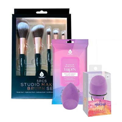 Pursonic Makeup Essentials Bundle: Brushes, Wipes & Blender Sponge