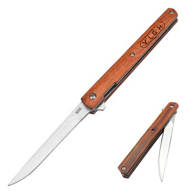 Foldable Slim Knife With Wooden Handle