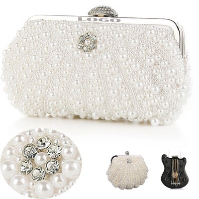 Beaded Pearl Floral Evening Clutch Bag