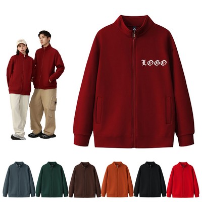 Thick Fleece Solid Color Stand Collar Hoodie