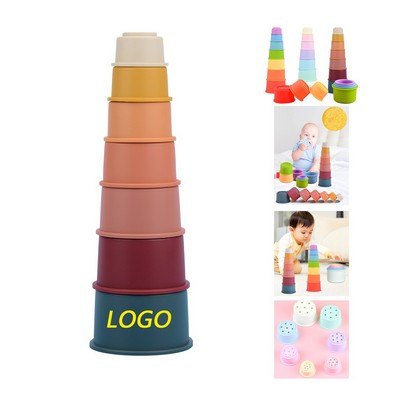 Round Silicone Rainbow Jenga Game