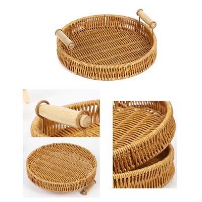 Hand-Woven Large Storage Baskets With Wooden Handles