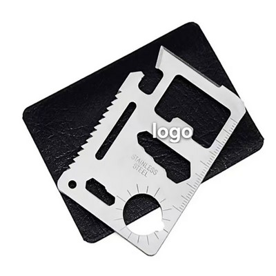 11-in-1 Stainless Steel Credit Card Survival Multi-Functional Gadget Tool w/PU Leather Case