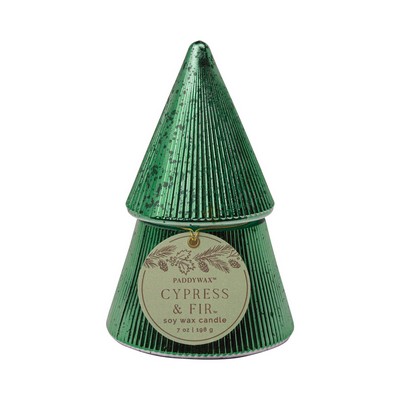 Cypress & Fir 7 Oz Green Ribbed Mercury Stacked Tree Candle W/ Lid - Cypres