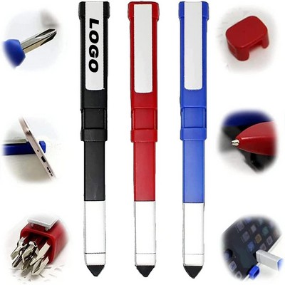 Multi Functional Square Shape Stylus Pen With Phone Holder & 7 Screwdrives