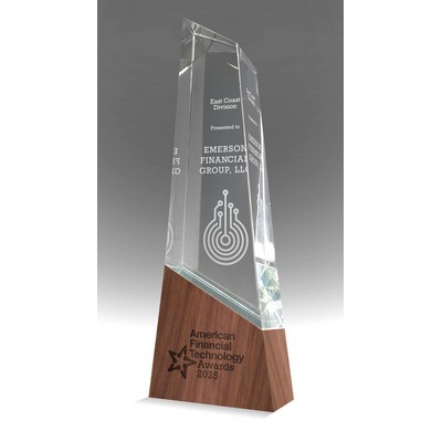 Solid Walnut & Glass Angular Award - 11" Tall