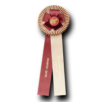 Custom Pleated & Petal Rosette Ribbon w/ 2 Streamers (5 1/2"x16")