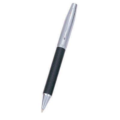 Black Leather Barrel Ballpoint Pen