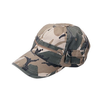 Casual Style Camouflage Twill Washed Pocket Cap