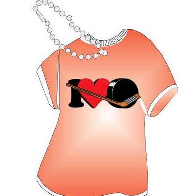 I Love Hockey Promotional T-Shirt Key Chain w/ Black Back (4 Square Inch)