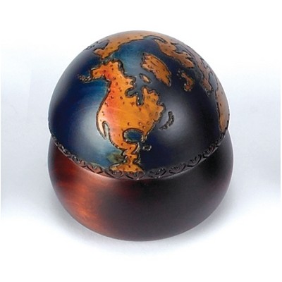 Wood Dome Box w/World Map (3 1/4"x3 1/2")