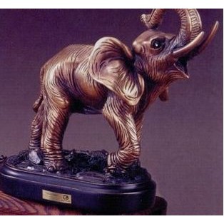 Brown Textured Elephant w/Raised Trunk Trophy & Oblong Base (6"x5.5")