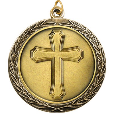 Stock Medal w/ Round Edge & Wreath (Cross) 2 1/2"