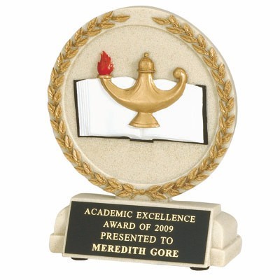 Cast Stone Medal Lamp of Learning Trophy