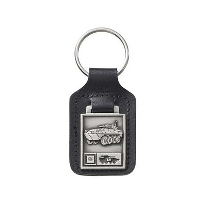 Bonded Leather Large Rectangle Key Tag w/ Metal Medallion Key Fob