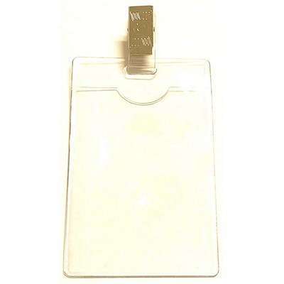 Clear Vinyl Vertical Badge Holder w/Strap & Bulldog Clip (2¼"x3¼")