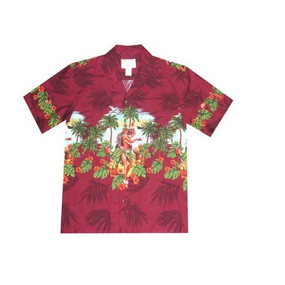 Hawaiian Tropical Border Print Shirt / Red