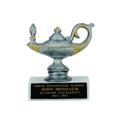 3" Lamp of Learning Trophy w/Engraving Plate