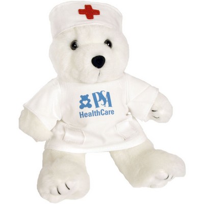 8" Nurse Bear Stuffed Animal w/One Color Imprint