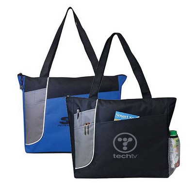 Poly Multi Front Pocket Zipper Tote Bag