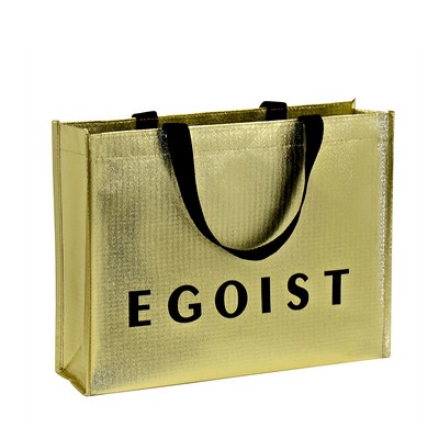 Gold Metallic Laminated Tote Bag w/Texture 12"x10"x5"