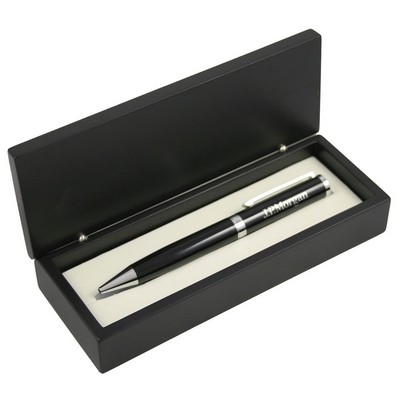 Glossy Black Ballpoint Pen with Silver Accents