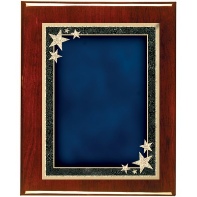 Rosewood Piano Finish Plaque with Blue Starburst Brass Plate, 9 x 12"