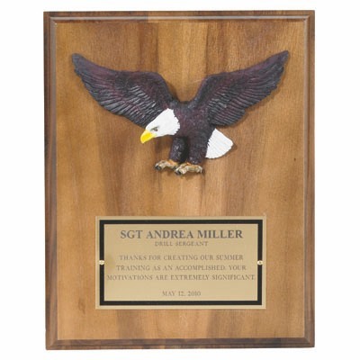 Walnut Finish Plaque w/Eagle & Brass Engraving Plate (8"x10")