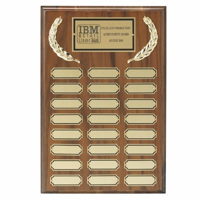 Genuine Walnut Plaque w/24 Satin Brass Screened Name Plates (10"x15")