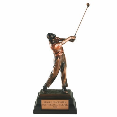 10¼" Tinted Electroplated Antique Brass Male Golfing Trophy