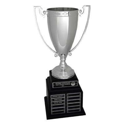 20½" Perpetual Trophy w/13" Silver Cup on Black Base & 48 Plates