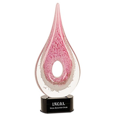 Pink Teardrop Art Glass Award 12"H